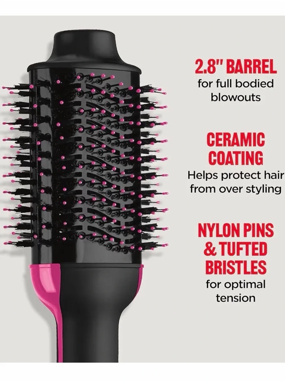 Revlon Black and Pink Hot Air Round Brush Styler - Salon Blowout Brush